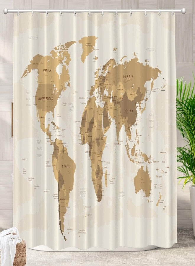 Batmerry Vintage World Map Decorative Shower Curtain, North Africa Mediterranean Sea Shower Curtain Cute Long wide Shower Curtain with Rust Proof Grommets for Bathroom Farmhouse Waterproof Washable - Image 1