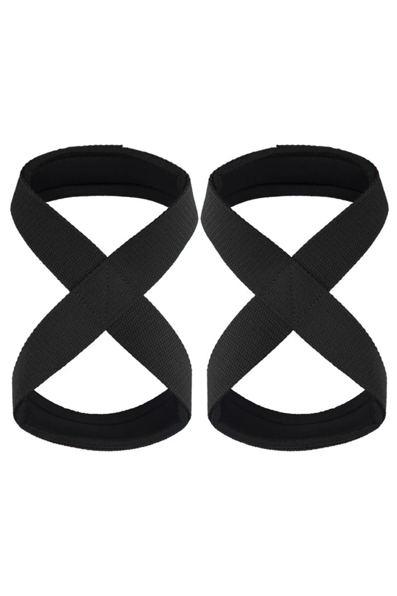 A-Figure 8-BLACK Padded Figure 8 Straps Deadlift Weight Lifting Wrist Straps Power Lifters Workout P