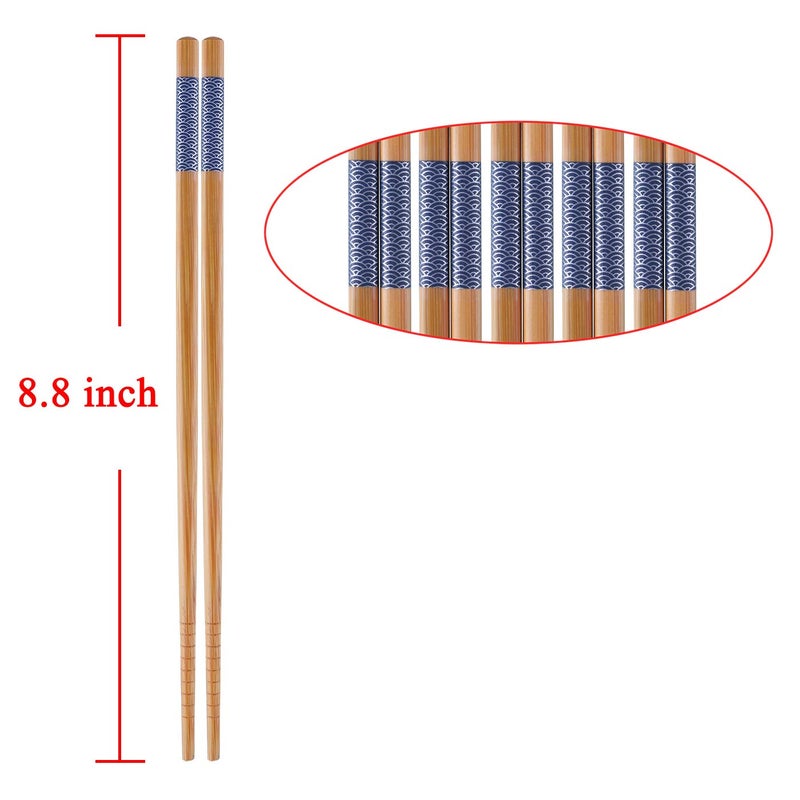Antner 5 Pairs Bamboo Chopsticks Reusable Japanese Style Chopstick Gift Sets, Classic Natural Bamboo Chop Sticks Dishwasher Safe, 8.8 Inch/22.5cm - Image 5