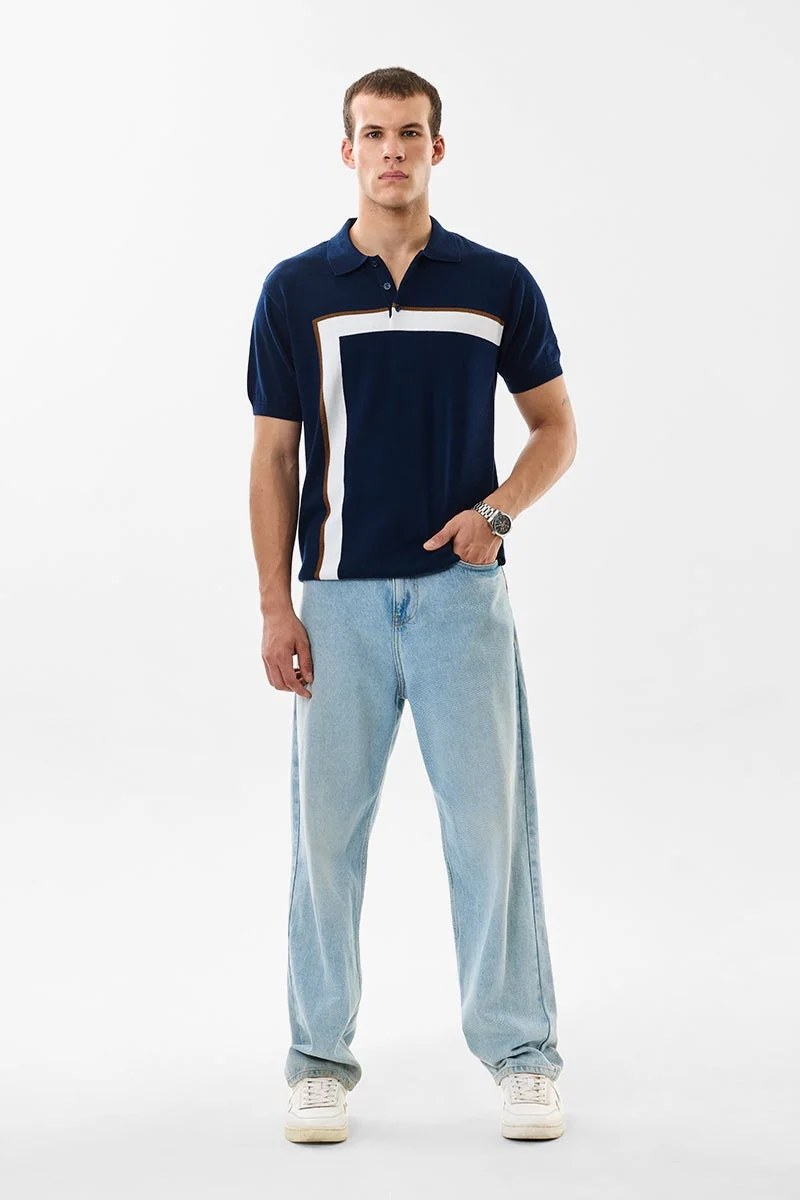 سنيتش Navy Geometric Half Sleeve Slim Fit T-Shirt