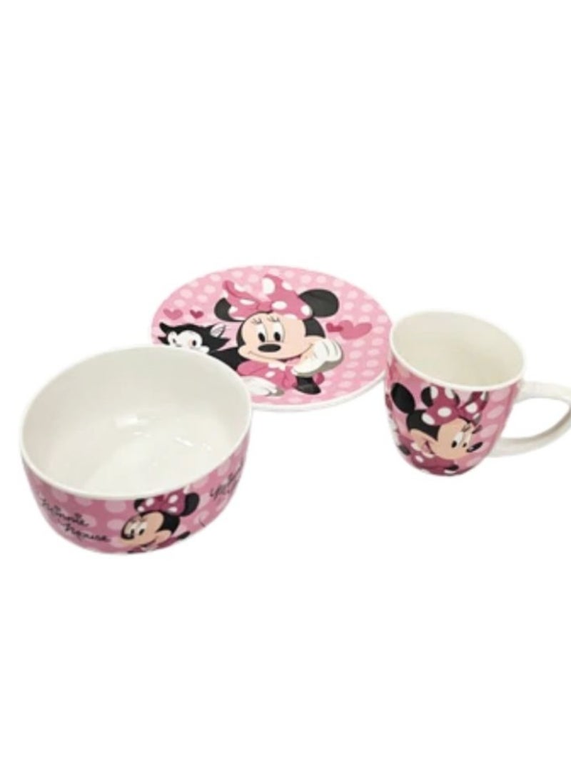 Minnie Mouse Kids Dinner Set | 3-Piece Ceramic Bowl, Plate & Mug Combo - Image 1