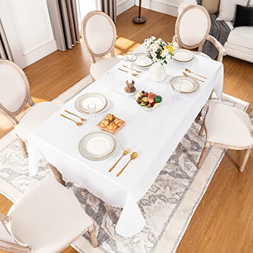 Softalker Rectangle Tablecloth, Waterproof & Stain Resistant Table Cloths Wrinkle Free Fabric Washable 210GSM Polyester Table Cover for Spring/Party/Outdoor - 60 x 120 inch,White - Image 2