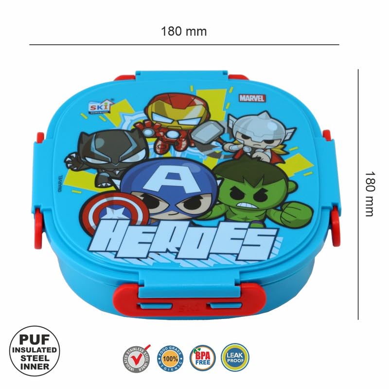 SKi Homeware Baker Insulated 3 Grid Bento Lunch Box With Stainless Steel Inner And A Steel Spoon Avg 450Ml - Image 2