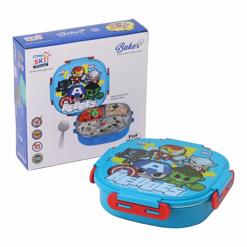 SKi Homeware Baker Insulated 3 Grid Bento Lunch Box With Stainless Steel Inner And A Steel Spoon Avg 450Ml - Image 5
