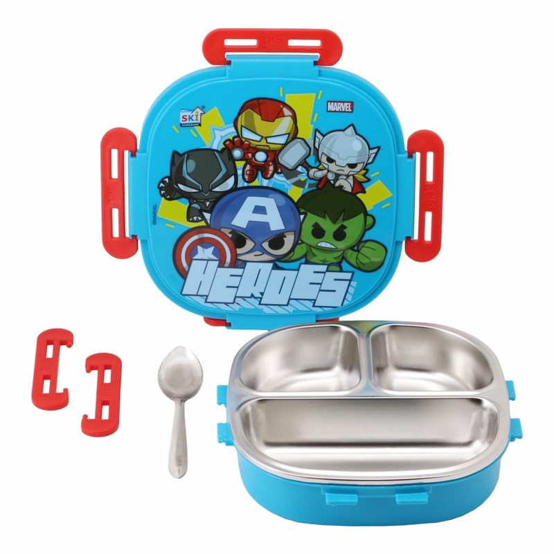 SKi Homeware Baker Insulated 3 Grid Bento Lunch Box With Stainless Steel Inner And A Steel Spoon Avg 450Ml - Image 3