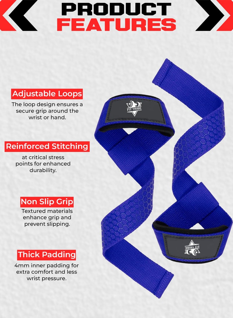 FIT TRIBE Weight Lifting Straps, Gym Straps for Weight Lifting Support, Powerlifting, Bodybuilding & Fitness, Adjustable Wrist Straps for Men & Women - Strength Training Gym Accessories (Blue) - Image 2