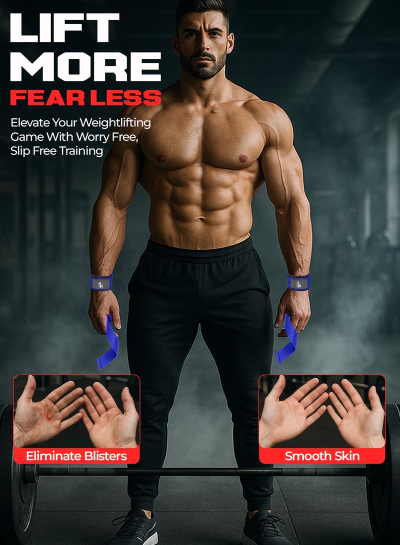 FIT TRIBE Weight Lifting Straps, Gym Straps for Weight Lifting Support, Powerlifting, Bodybuilding & Fitness, Adjustable Wrist Straps for Men & Women - Strength Training Gym Accessories (Blue) - Image 3