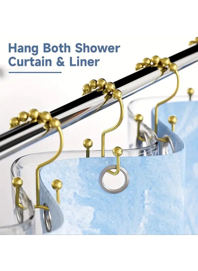 Chrome 12 Piece Metal Shower Curtain Hooks Rust Resistant Double Glide - Image 2