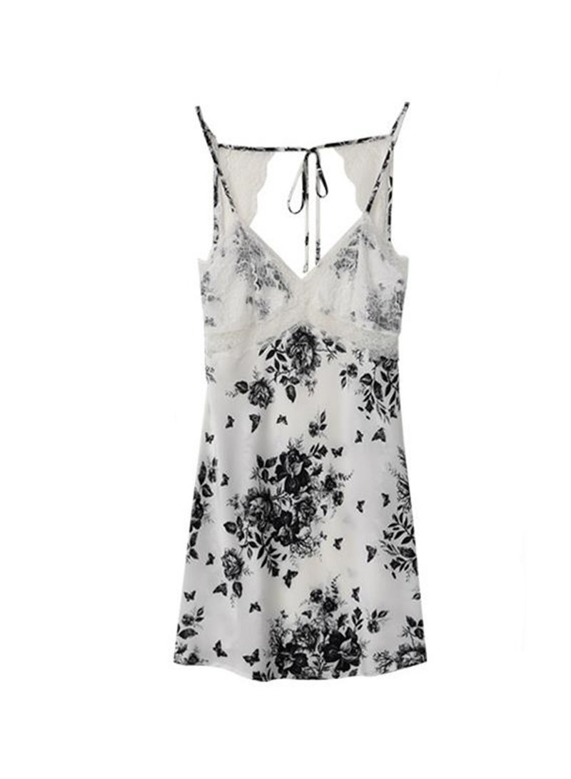 2pcs pajamas light luxury silk lace stitching hollow suspender pajamas two piece set - Image 3