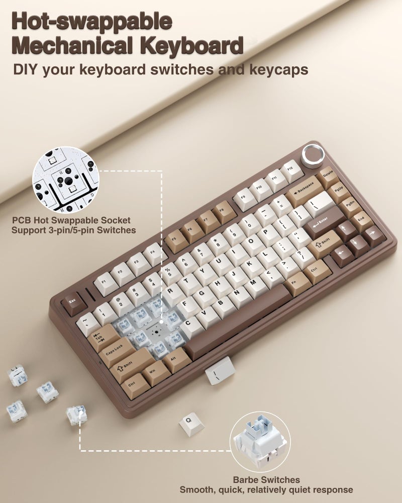 Aula F75 Wireless Mechanical Keyboard,Creamy Keyboard with RGB Backlit Hot Swappable, 81 Keys 75% Layout Gaming Keyboard, Bluetooth/2.4GHz/Type-C, Creamy Sounding-Gradient Grey - Image 4