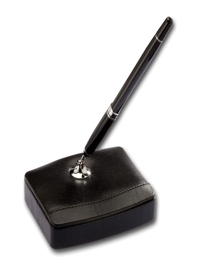 Dacasso Black Leather Single Silver Trim Pen Stand - Image 1