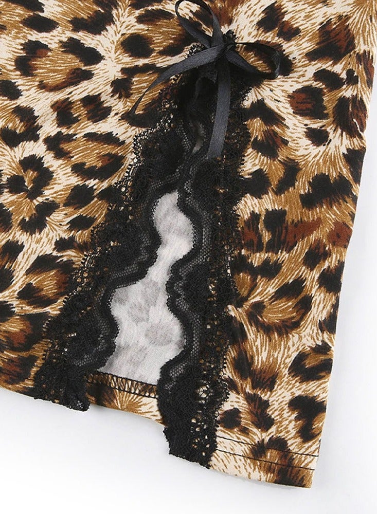 MARGOUN Womens Lingerie Nightgown Leopard Print Babydoll Dress Chemise Sleepwear for 40KG-62.5KG - Image 4