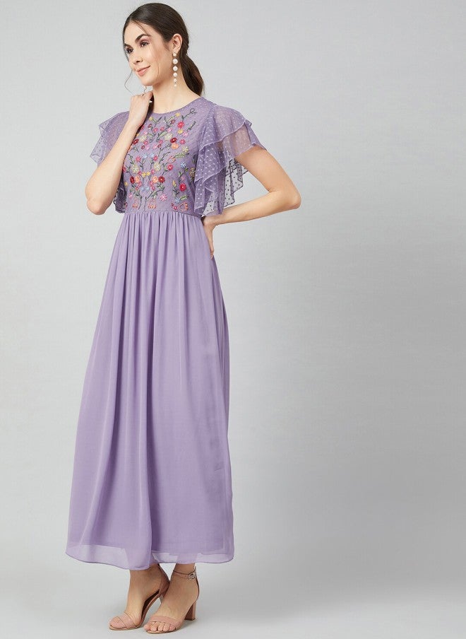 Athena Purple Floral Printed Maxi Dress for Women - Image 4
