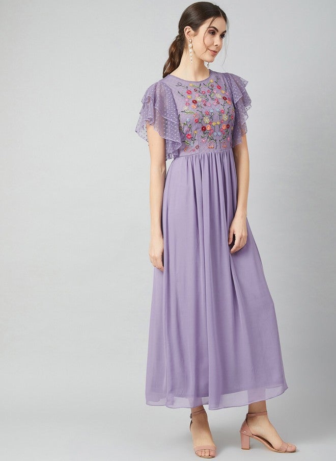 Athena Purple Floral Printed Maxi Dress for Women - Image 3