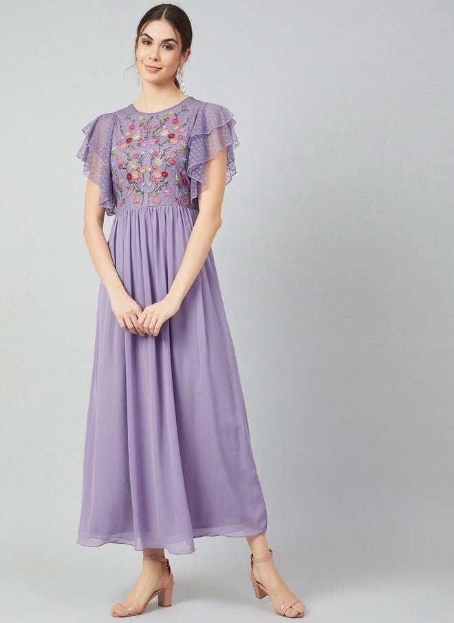 Athena Purple Floral Printed Maxi Dress for Women - Image 1