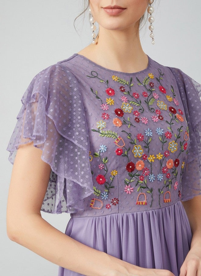 Athena Purple Floral Printed Maxi Dress for Women - Image 2