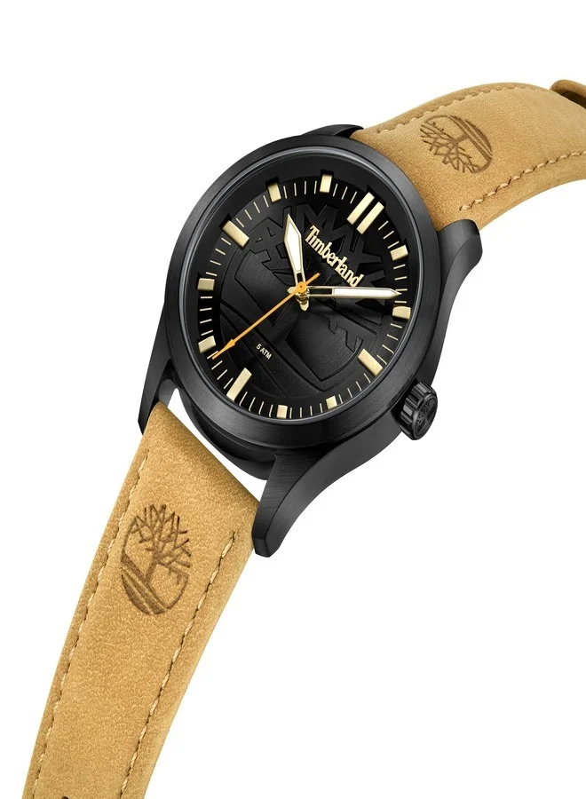 Timberland Rambush Black Dial Wheat Leather Strap Analog Watch for Men 42mm