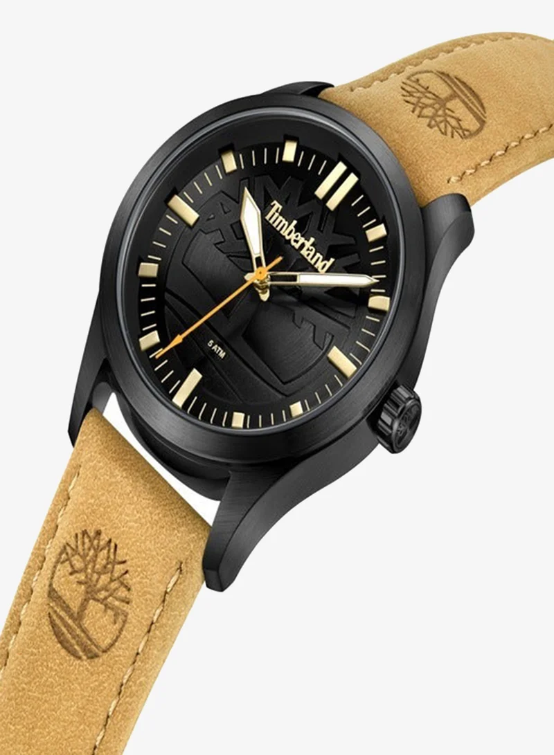 Timberland Rambush Black Dial Wheat Leather Strap Analog Watch for Men 42mm