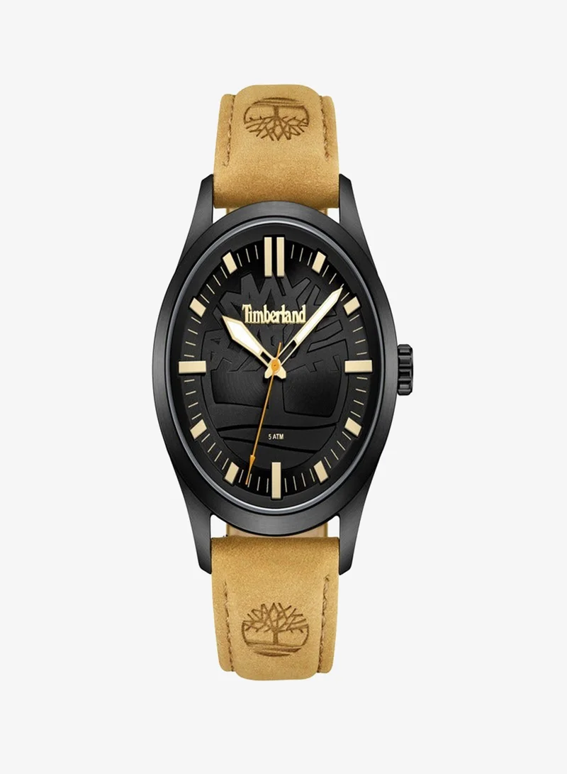Timberland Rambush Black Dial Wheat Leather Strap Analog Watch for Men 42mm
