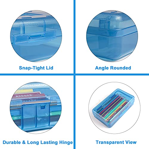 DANRONG Colored Plastic Pencil Box, Large Capacity Pencil Case, Pencil Boxs for Kids Adults, Hard Crayon Box Storage with Snap-Tight Lid for School Office Supplies (Blue) - Image 5