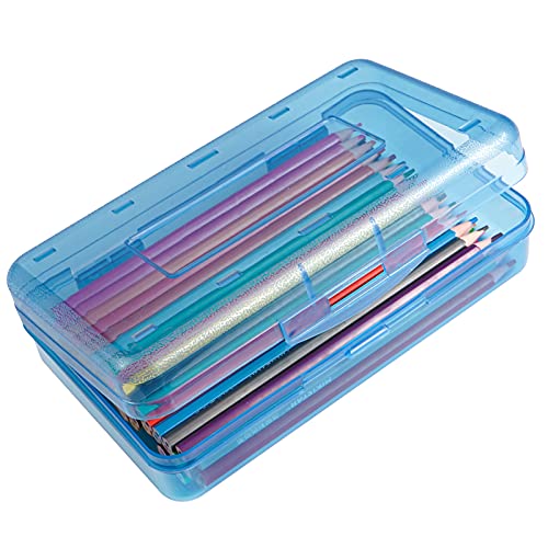 DANRONG Colored Plastic Pencil Box, Large Capacity Pencil Case, Pencil Boxs for Kids Adults, Hard Crayon Box Storage with Snap-Tight Lid for School Office Supplies (Blue) - Image 1