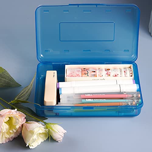 DANRONG Colored Plastic Pencil Box, Large Capacity Pencil Case, Pencil Boxs for Kids Adults, Hard Crayon Box Storage with Snap-Tight Lid for School Office Supplies (Blue) - Image 2
