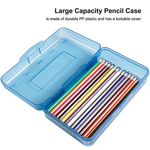 DANRONG Colored Plastic Pencil Box, Large Capacity Pencil Case, Pencil Boxs for Kids Adults, Hard Crayon Box Storage with Snap-Tight Lid for School Office Supplies (Blue) - Image 4