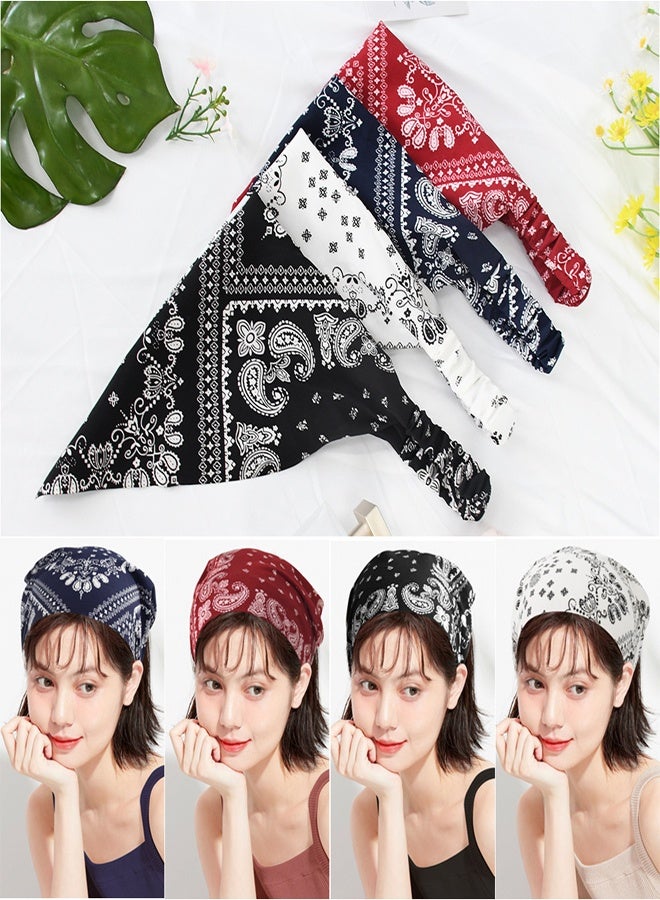 GUSGU 4 Pack Hair Scarf Headband for Women, Elastic Boho Triangle Bandana Head Scarf, Non Slip Paisley Print Headbands Hair Scarves for Women and Girls, Hair Accessories - Image 5