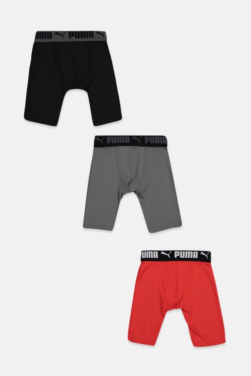 PUMA Kids Boy 3 Piece Brand Logo Boxer Brief, Grey  - Image 1