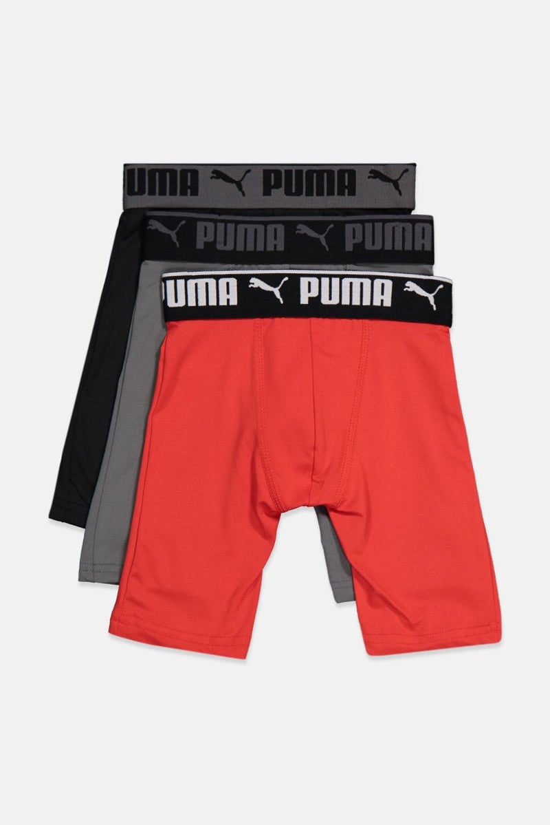 PUMA Kids Boy 3 Piece Brand Logo Boxer Brief, Grey  - Image 3