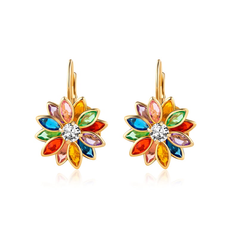 Barzel 18K Gold Plated Flower Earrings - Colorful Lotus Flower Earrings For Women - Made in Brazil - Image 5