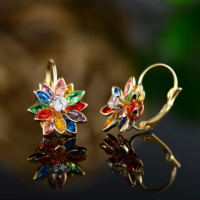Barzel 18K Gold Plated Flower Earrings - Colorful Lotus Flower Earrings For Women - Made in Brazil - Image 4