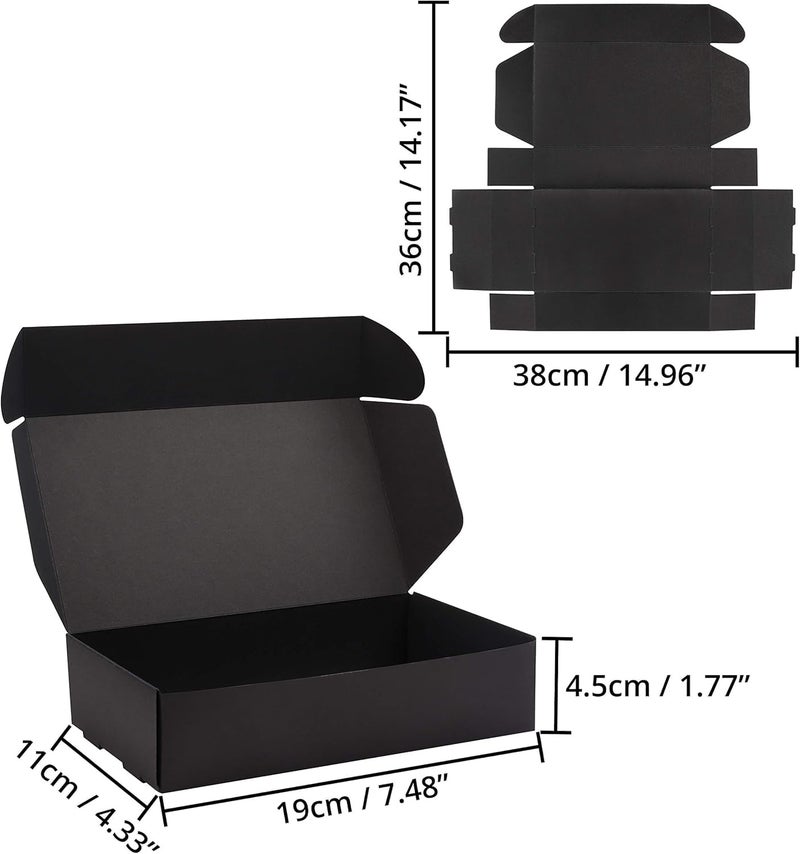 Black Gift Box – Elegant Rectangle Design – Foldable Size:19 x 11 x 5 cm | Qty:10pcs - Image 2
