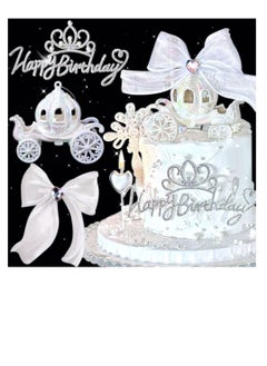 Elegant Princess Castle Cake Topper with Carriage and Bow Tie for Girls Birthday Party Decorations and Baby Showers Photo Props