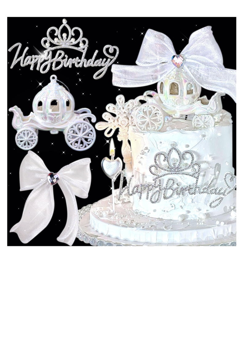 Generic - Elegant Princess Castle Cake Topper with Carriage and Bow Tie for Girls Birthday Party Decorations and Baby Showers Photo Props - Image 1
