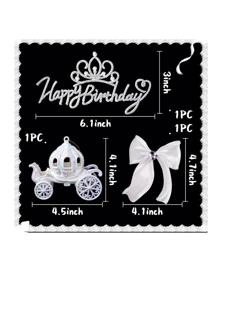 Generic - Elegant Princess Castle Cake Topper with Carriage and Bow Tie for Girls Birthday Party Decorations and Baby Showers Photo Props - Image 1