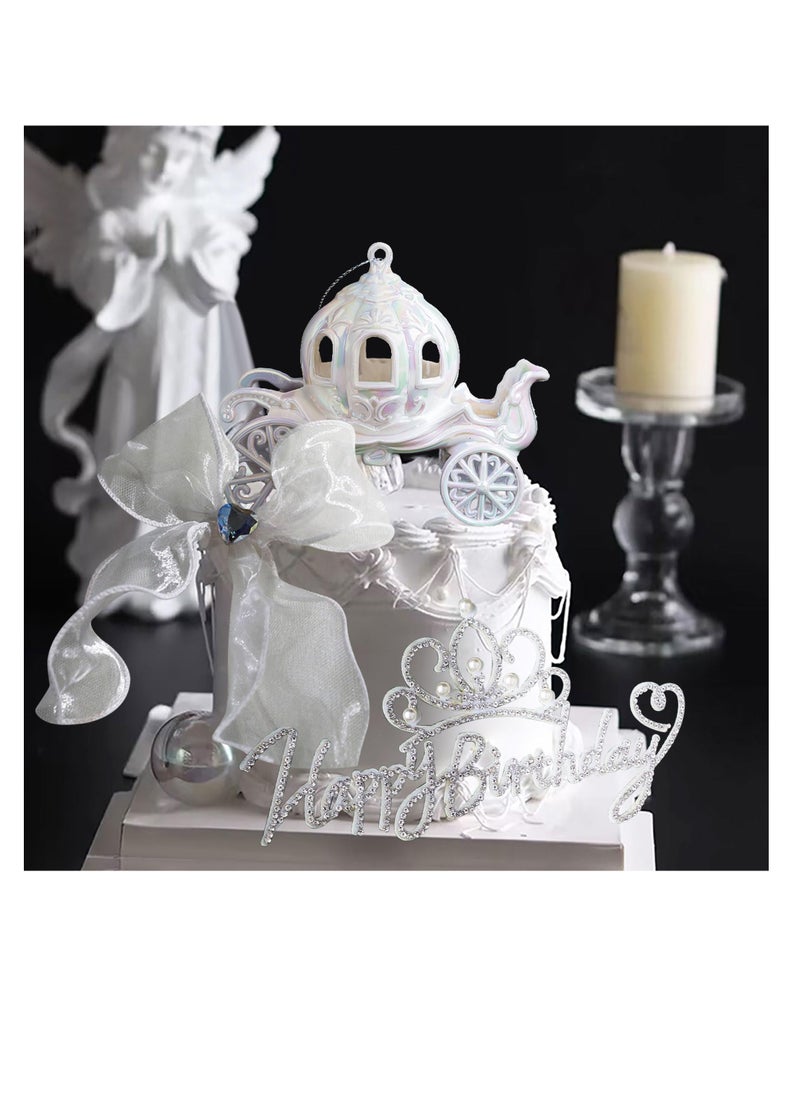 Generic - Elegant Princess Castle Cake Topper with Carriage and Bow Tie for Girls Birthday Party Decorations and Baby Showers Photo Props - Image 1