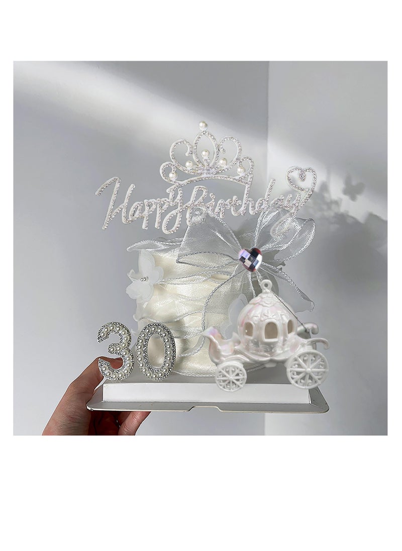 Generic - Elegant Princess Castle Cake Topper with Carriage and Bow Tie for Girls Birthday Party Decorations and Baby Showers Photo Props - Image 1