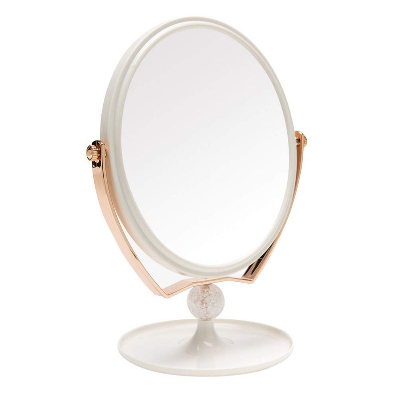 YEAKE Magnifying Makeup Vanity MirrorABS Plastic Double Sided 3X Magnification 360Swivel Beauty Make Up Mirror Cosmetic Table Desk Mirror 8 Oval