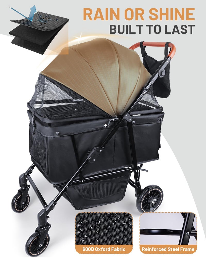 LUODIER Dog Stroller for Large & Medium Dogs (20â€“132 lbs), Pet Stroller for 2 Small Dogs with Adjustable Handle & Canopy, Sun Shades, Storage Organizer, Foldable & Ventilated,Black - Image 5