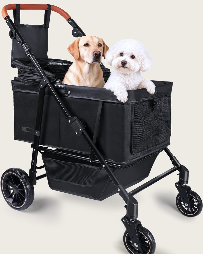LUODIER Dog Stroller for Large & Medium Dogs (20â€“132 lbs), Pet Stroller for 2 Small Dogs with Adjustable Handle & Canopy, Sun Shades, Storage Organizer, Foldable & Ventilated,Black - Image 1