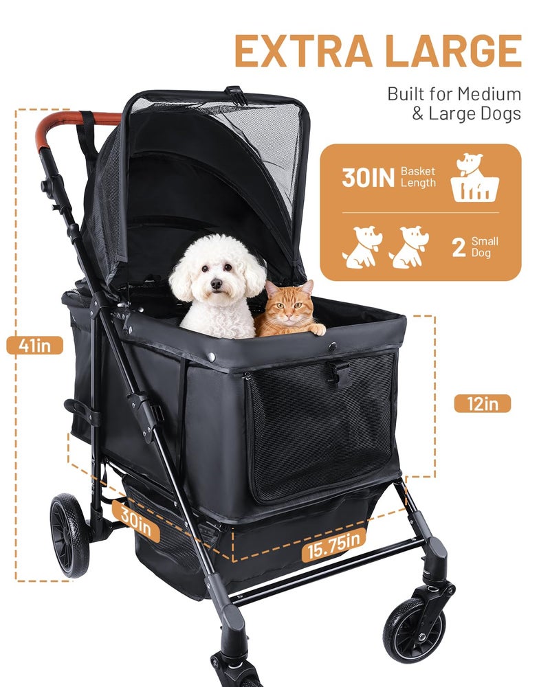 LUODIER Dog Stroller for Large & Medium Dogs (20â€“132 lbs), Pet Stroller for 2 Small Dogs with Adjustable Handle & Canopy, Sun Shades, Storage Organizer, Foldable & Ventilated,Black - Image 2