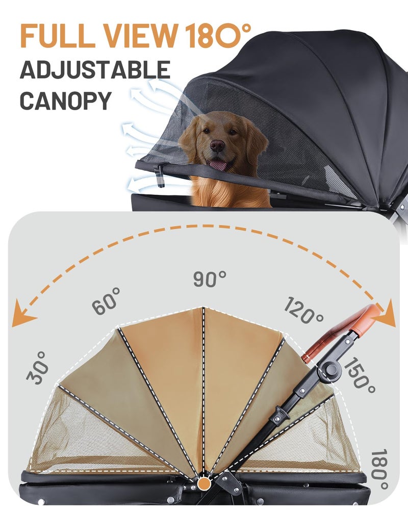 LUODIER Dog Stroller for Large & Medium Dogs (20â€“132 lbs), Pet Stroller for 2 Small Dogs with Adjustable Handle & Canopy, Sun Shades, Storage Organizer, Foldable & Ventilated,Black - Image 4