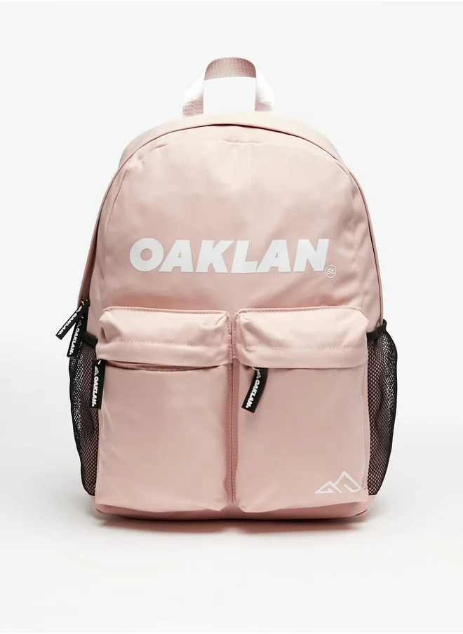 Oaklan by Shoexpress Logo Print Backpack with Adjustable Straps - 35x30x15 cm