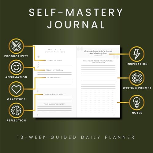 Realizations Self-Mastery Journal for Men - Gratitude Journal – 5 Minute Journals - Reflection Manifestation Journal for Mindfulness – Goal/Guided Gratitude Journel for Women & Men (Olive) - Image 2