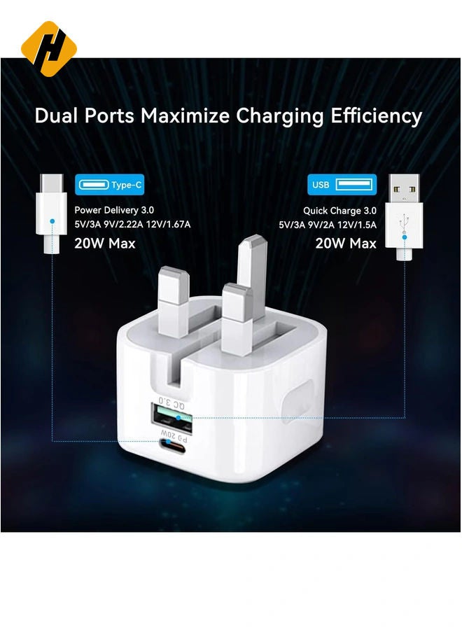 HuHa 20W USB C Charger Block, 2-Ports [USB-C + USB] Charging Station, QC PD3.0 GaN Fast Charging Block, Type C Power Adapter for iPad Pro/iPhone/Samsung Note/Galaxy (Not with Cable)  - Image 3