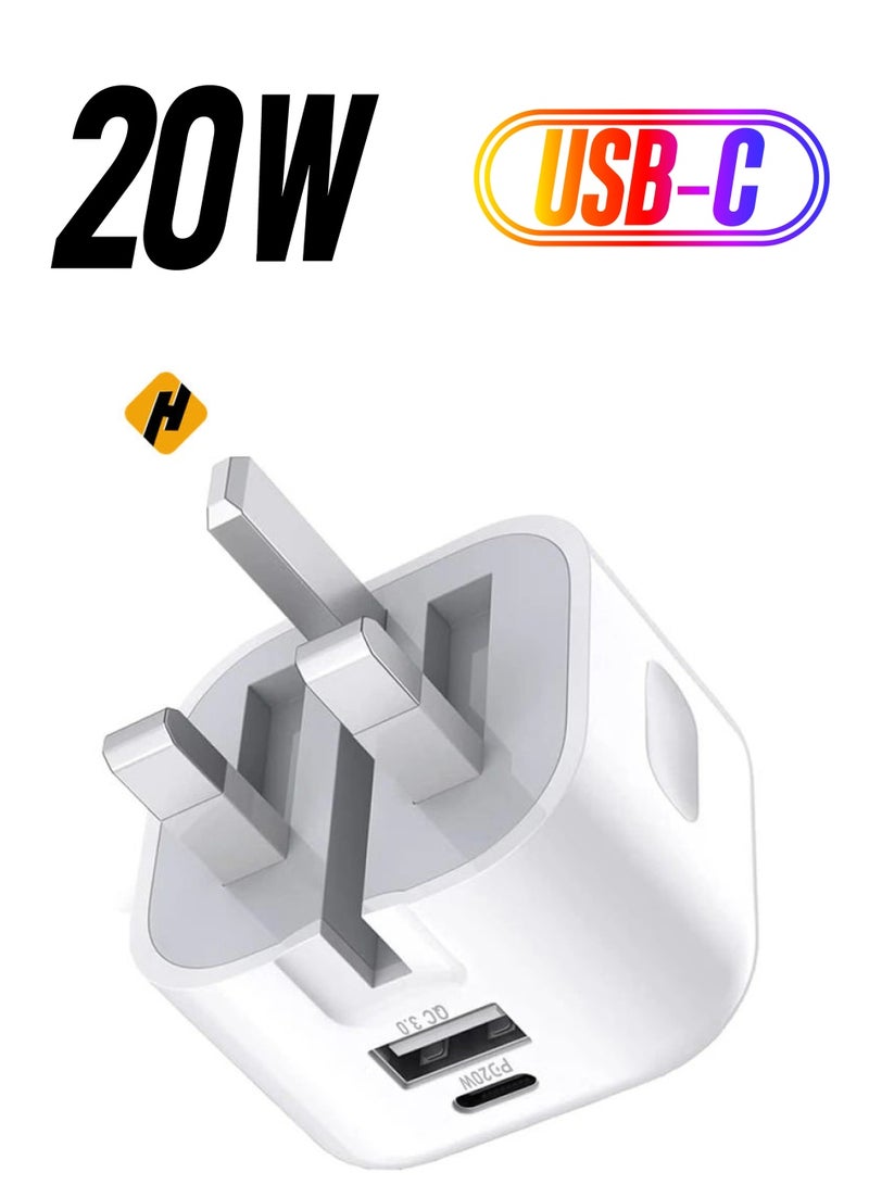 HuHa 20W USB C Charger Block, 2-Ports [USB-C + USB] Charging Station, QC PD3.0 GaN Fast Charging Block, Type C Power Adapter for iPad Pro/iPhone/Samsung Note/Galaxy (Not with Cable)  - Image 1