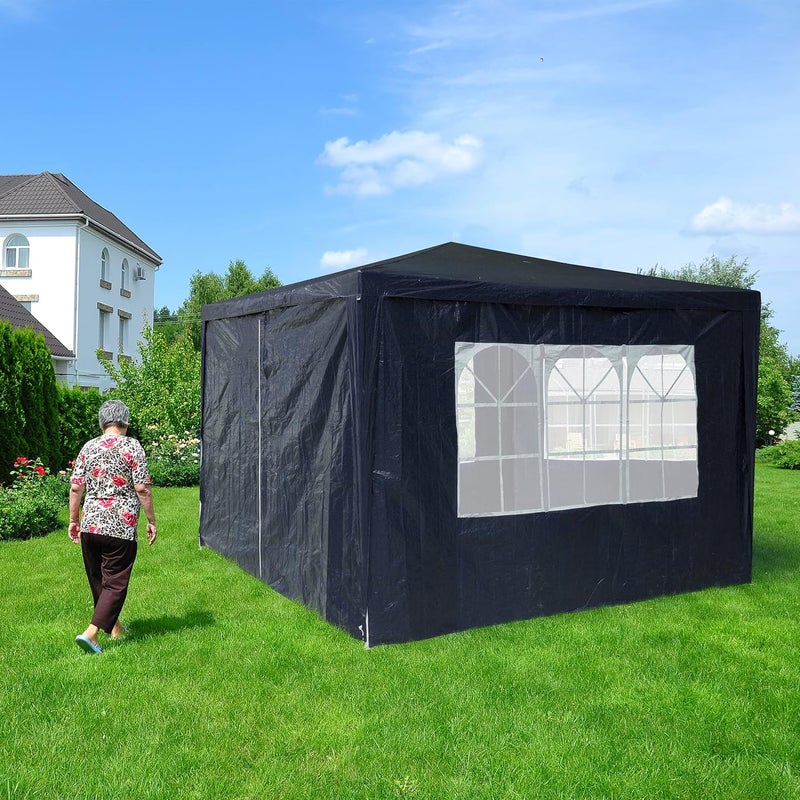 Relaxdays Set of 4 Side Panels for Gazebo, 2 x 3 m, Side Panels, Window and Zip, Waterproof, PE Plastic, Blue - Image 3