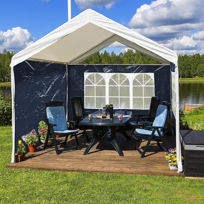 Relaxdays Set of 4 Side Panels for Gazebo, 2 x 3 m, Side Panels, Window and Zip, Waterproof, PE Plastic, Blue - Image 2