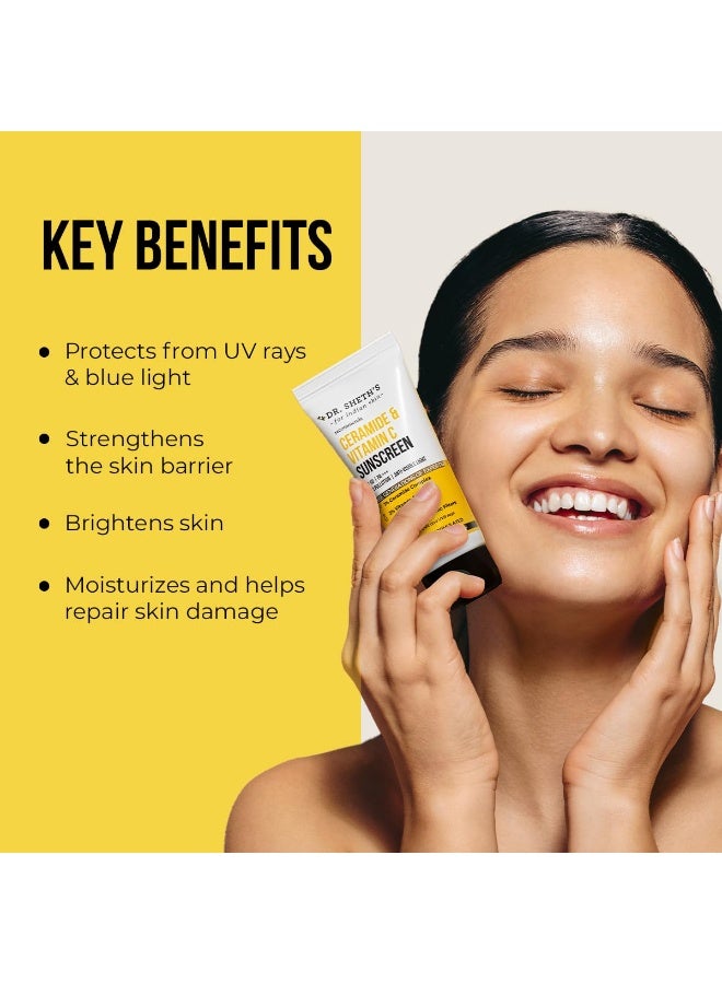 Dr. Sheth's Ceramide & Vitamin C Sunscreen | SPF 50+ Pa+++ | In-Vivo Tested | For Bright Skin & Healthy Glow | Non-Greasy, Quick-Absorbing, No White Cast | UVA/B & Bluelight Protection | For Men & Women | For All Skin Type | 80 g - Image 4